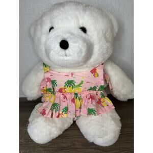 Vintage Sandy Shore JR Burdines Bear White Pink Flamingo Outfit Plush Stuffed